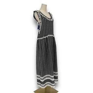 Dodo Bar Or Cotton Eyelet Black White Tassel Maxi Dress, Size M Resort Vacation